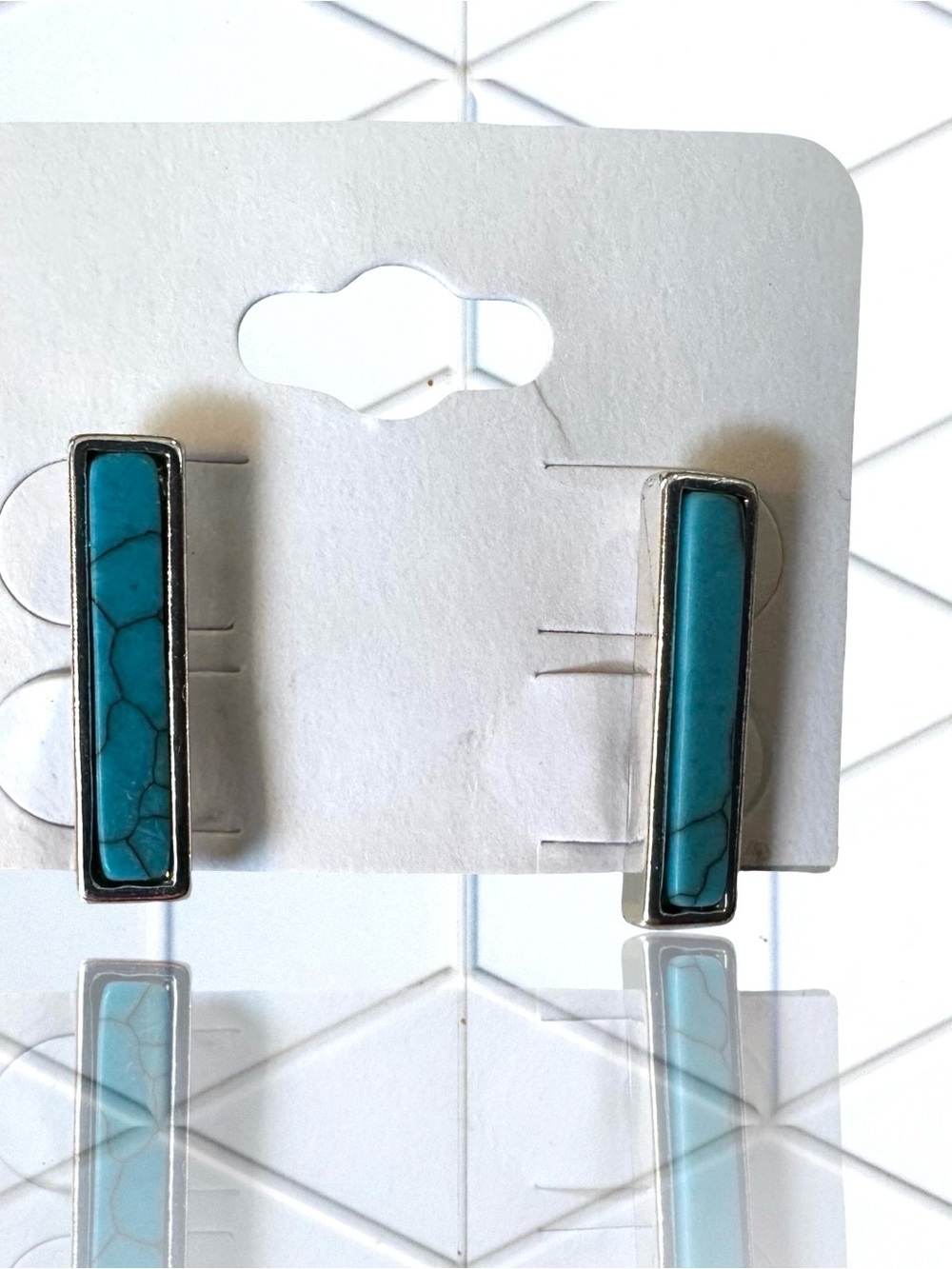 Turquoise Bar Inlay Stud Earrings - Women's Silver-Tone